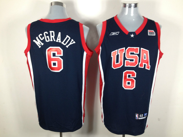Reebok USA 2004 Olympic Dream Team Six 6 Tracy McGrady Blue Basketball Jersey